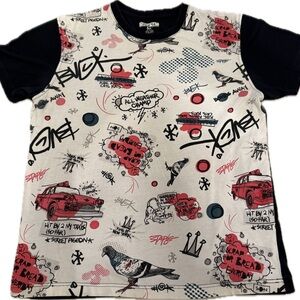 Staple Graphic Crewneck Tee Black short sleeves black,red & white Design size M